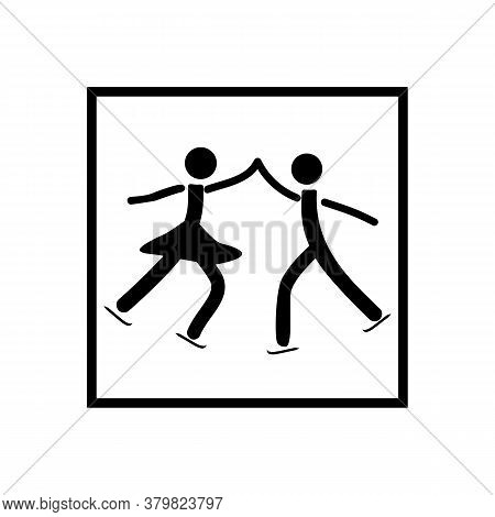 Sport Sign. Skating. Two Silhouette Skate. Logo Sports Dance On Ice. Monochrome Template For Poster,