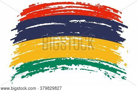 Mauritius Flag In Grunge Brush Stroke, Vector