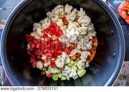 Cooking At Home. Cooking By Yourself. 
Diced Green Onions. 
Diced Tomato