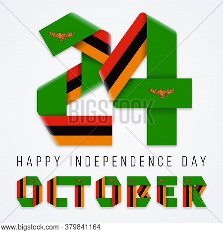 Congratulatory Design For October 24, Independence Day Of Zambia. Text Made Of Bended Ribbons With Z