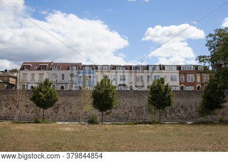 Multi Coloured Terraced Houses On The Town Wall At West Quay In Southampton, Hampshire In The Uk, Ta