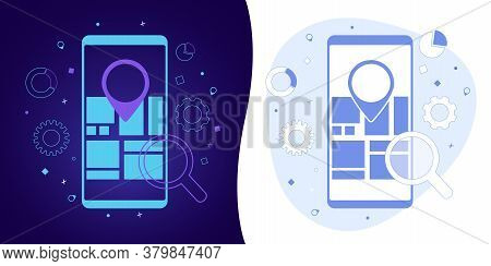 Local Seo Marketing Vector Concept With Black And White Background, Dark Ultra Violet Neon Glowing T