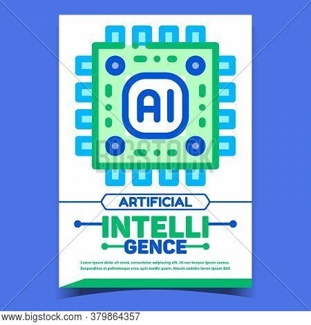 Ai Artificial Intelligence Advertise Banner Vector. Computer Robot Ai Microchip Promo Poster. Concep