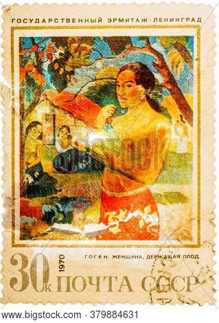 Ussr - Circa 1970: Stamp Printed In The Ussr Shows Woman With Fruit, By Gauguin, Circa 1970