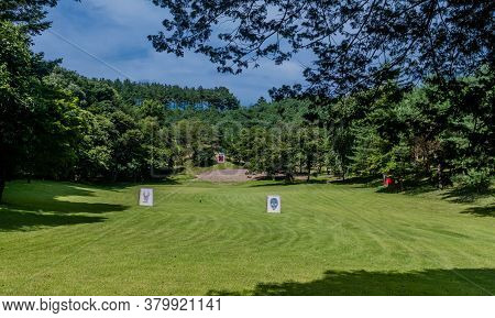 Geumsan, South Korea; July 21, 2020: For Editorial Use Only. Bow And Arrow Targets In Field At Tomb 