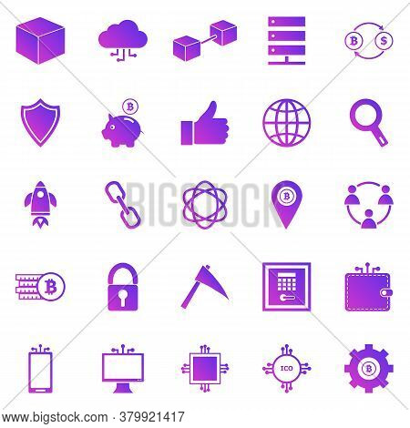 Blockchain Gradient Icons On White Background, Stock Vector