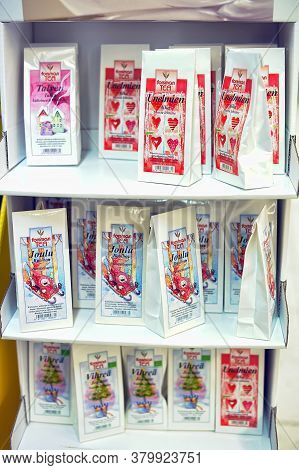 Finland, Lappeenranta, 02,12,2014 Packing Of Tea On Supermarket Shelves