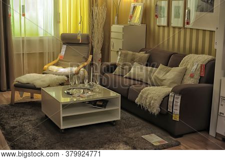 Russia, Sankt-petersburg - 26.12.2013: Interior Of Large Ikea Store With A Wide Range Of Products In
