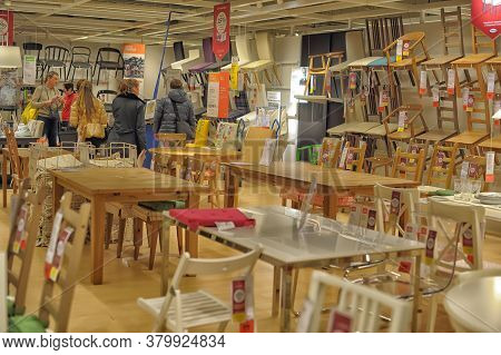 Russia, Sankt-petersburg - 26.12.2013: Interior Of Large Ikea Store With A Wide Range Of Products In