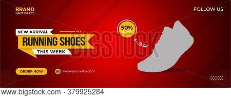 Running shoes and web template, Accessory shop social media posts mockup. Shoes, bags, jewelry. Ad web banner template. Social network booster, content layout. Isolated promotion border, headlines, linear icons