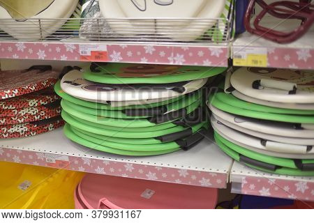 Russia, St. Petersburg 27,12,2015 Sled For Snow Riding In The Store