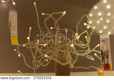 Various Lighting Fixtures, Lamps And Nightlights In The Ikea Store
