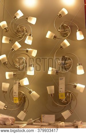 Russia, Saint-petersburg, 15,03,2015 Various Lighting Fixtures, Lamps And Nightlights In The Ikea St