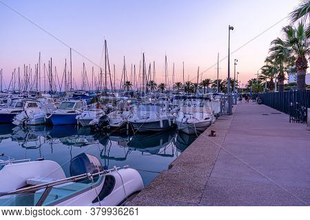 Cagnes -sur-mer 21.07.2020 Yacht Club In The Evening. Mediterranean Coast. Hight Quality Photo