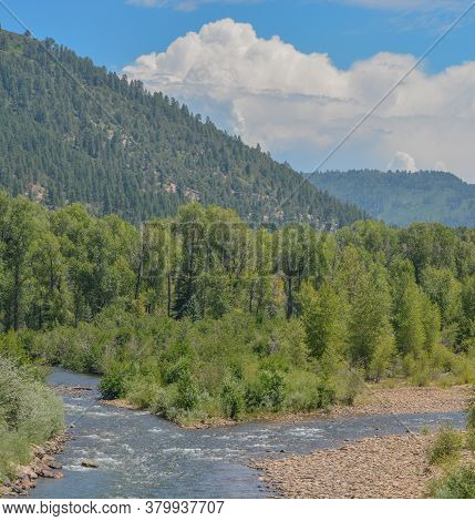 The Dolores River Winding Through The San Juan National Forest. Dolores, Colorado
