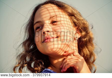 Pure Smile. Enjoy Good Weather. Kid Fashion. Pretty Child Outdoor. Natural Beauty. Small Girl Long C