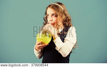 Child Study Bilogy Lesson. Small Girl Scientist With Testing Flask. Education And Knowledge. Future.