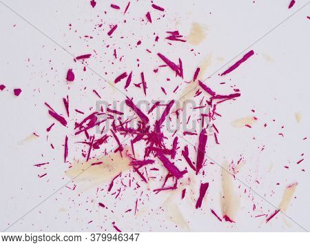 Pink Colored Pencils Dust In The White Background