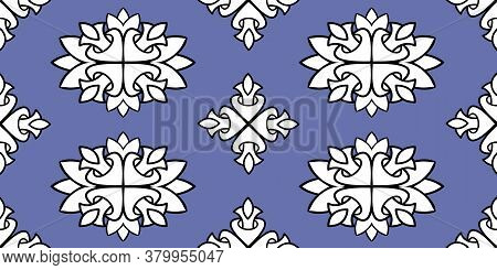 Uzbek Ikat Silk Fabric Pattern, Motif Ethnic Indigo Blue And White Colors. Tite Repit Pattern