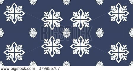 Uzbek Ikat Silk Fabric Pattern, Motif Ethnic Indigo Blue And White Colors. Tite Repit Pattern