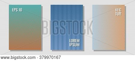 Cool Flyers Set, Vector Halftone Poster Backgrounds. Elegant Patchy Mockups. Zigzag Halftone Lines W