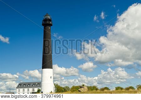 Sorve Lighthouse On Saaremaa Island, Estonia. Lighthouse On Sea Shore In Baltic Area.