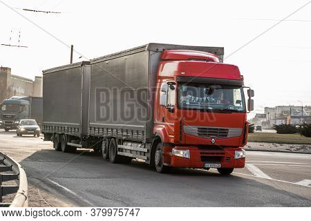 Ukraine, Kyiv - May 10, 2020: Cargo Truck On The Road. Transportation And Logistic. Tir.