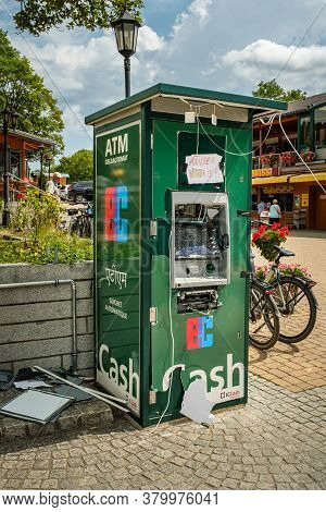 Titisee-neustadt, Baden-württemberg, Germany - July 28 2020 : Exploded And Destroyed Cash Dispenser 