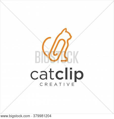 Cat Clip Logo Idea Icon Design Stock Vector. Animal Paper Clips Logo Design Template. Monogram Puss 