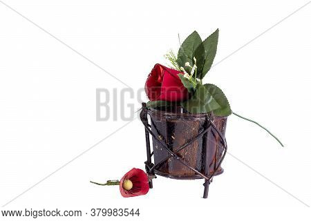 Artificial Flowers And Pots On A White Background.