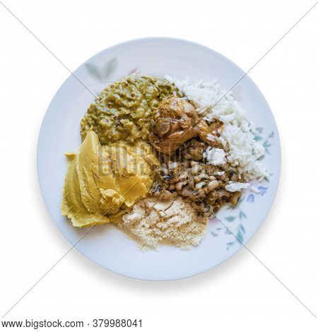 Food Plate With Caruru. Traditional Afro-brazilian Dish. Isolated On White Background