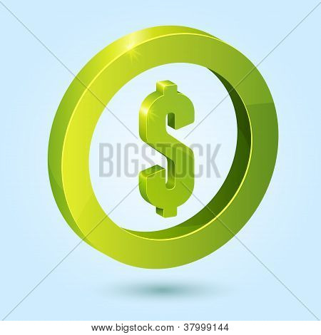 Symbole dollar vert isolé sur fond bleu