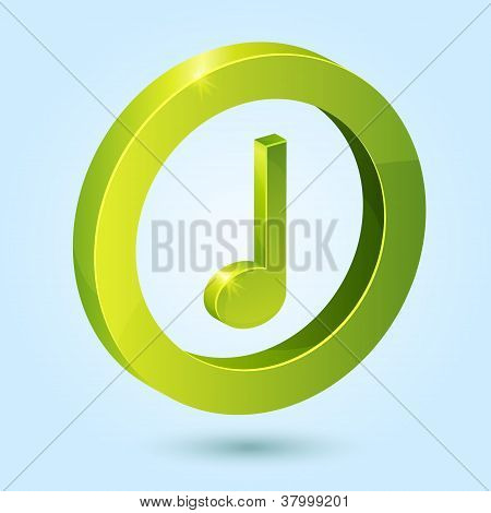 Symbole de musique vert isolé sur fond bleu