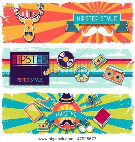 Banners horizontales de hipster en estilo retro.