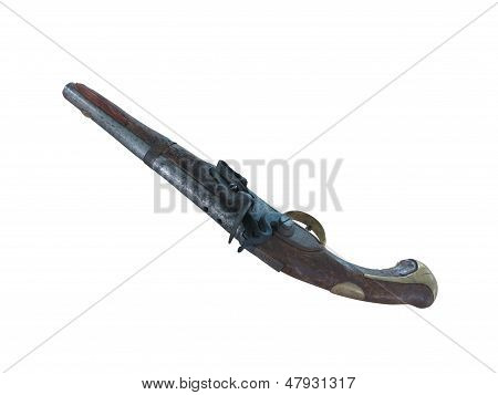 ปืน Flintlock โบราณพุทธศตวรรษที่แยกต่างหากมากกว่าสีขาว