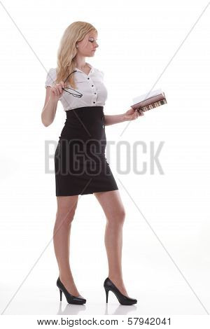 Beautiful Young Woman With Books White Background