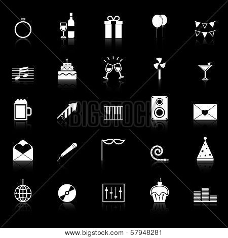 Celebration Icons With Reflect On Black Background