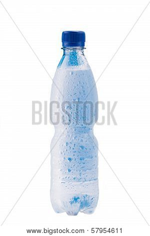 Misted plastic bottle of wate