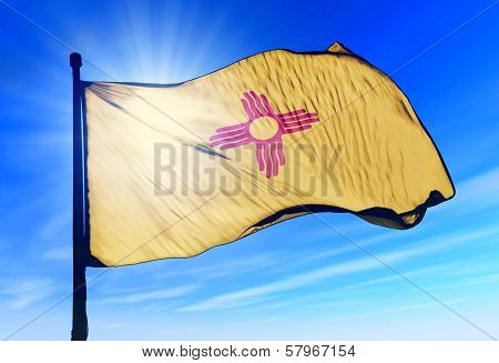 New Mexico (USA) flag waving on the wind
