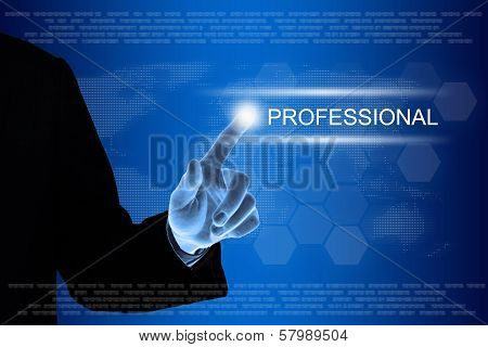 Business Hand Clicking Professional Button On Touch Screen
