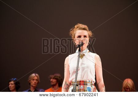 MOSCOW - JUNE, 26: Director V.G.Germanika with team. Movie Premiere Yes and Yes. 36st Moscow International Film Festival at Octyabr Cinema. June 26, 2014 in Moscow, Russia