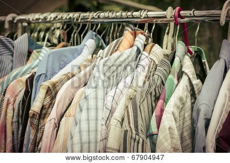 Clothes On A Rack On A Flea Market