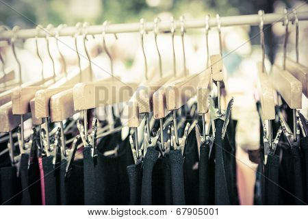 Clothes On A Rack On A Flea Market
