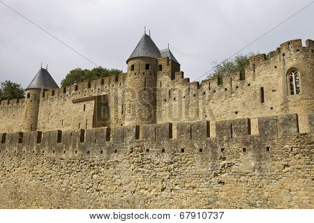 The ancient fortification of Carcassone in southern France
