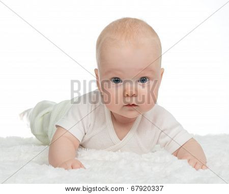 4 Month Infant Child Girl Toddler Lying On A Soft Blanket