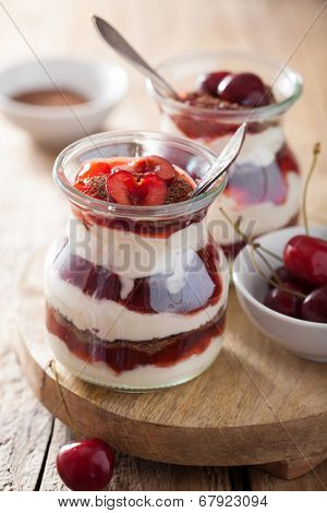 healthy dessert with creme fraiche jam and chocolate