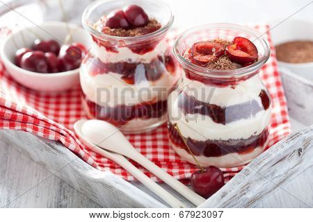 healthy dessert with creme fraiche jam and chocolate