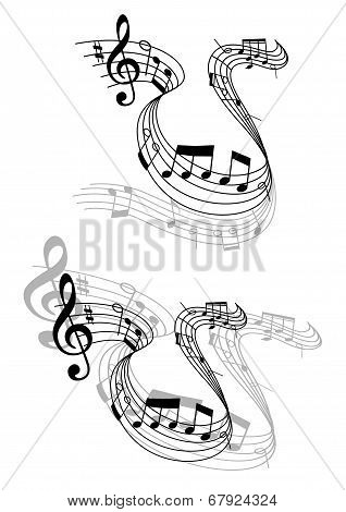 Swirling music score with musical notes