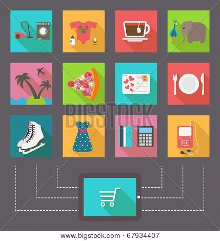 Internet shopping, e-commerce activity. Vector icons
