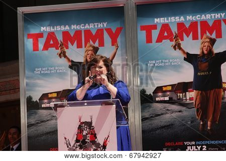 LOS ANGELES - JUL 2:  Melissa McCarthy at the Melissa McCarthy Hand and Footprint Ceremony at the TCL Chinese Theater on July 2, 2014 in Los Angeles, CA